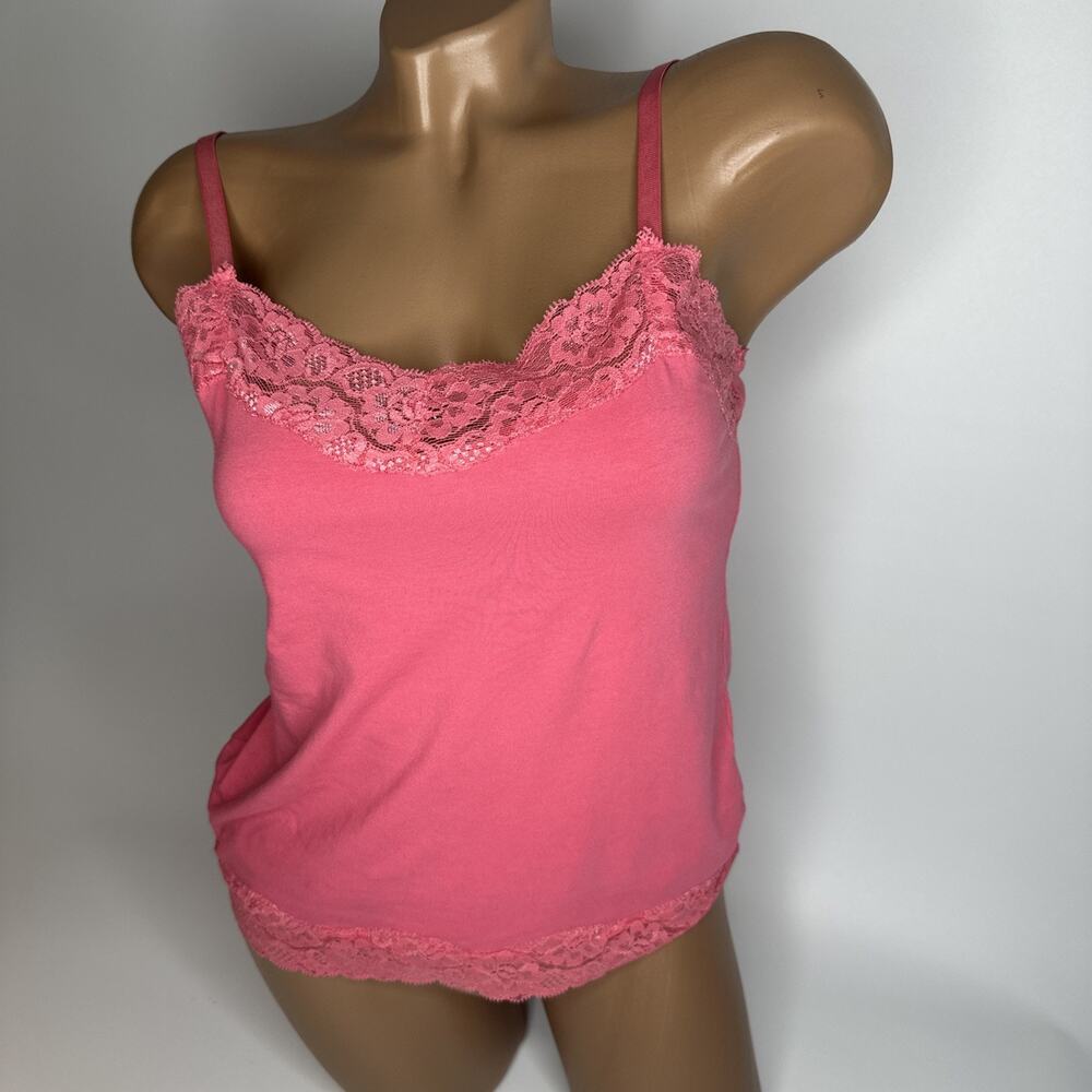 Vintage Giordano Pink Lace Trim Cami Top Womens XS Coquette Y2K Fairycore Cami